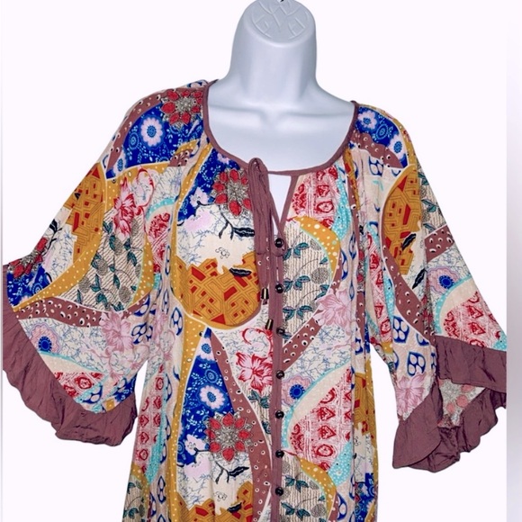 Easel Maxi Dress Boho Chic Patchwork Kaftan Size Small - Picture 3 of 5